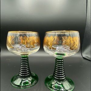 Luminarc green and gold glasses